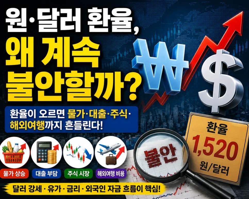원·달러 환율 불안 요인 2026: 달러 강세, 중동 리스크, 금리 차이 총정리
