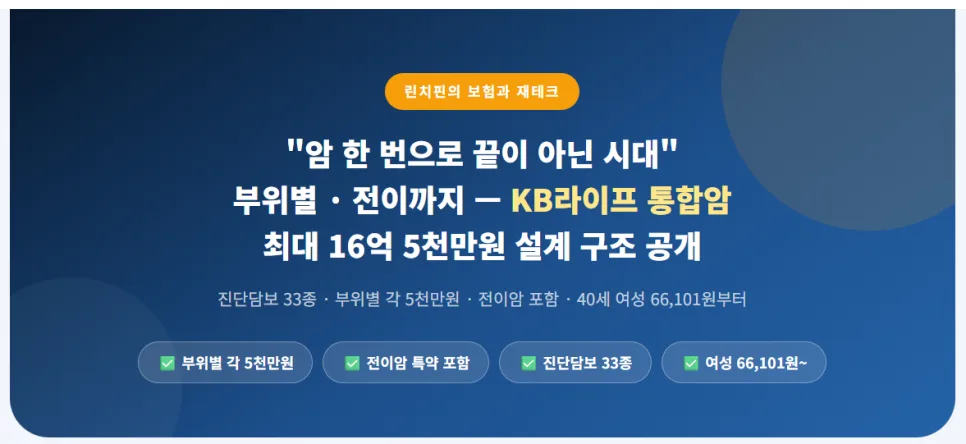 KB라이프 통합암보험 2026: 40세 여성 전이암 최대 16.5억 보장 분석