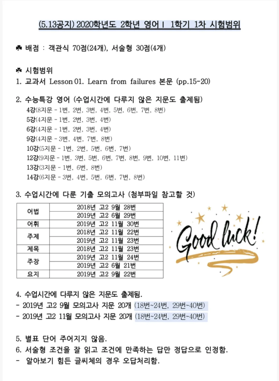병점고2 영어 1학기 중간고사 시험 범위 완벽 분석 (2026)