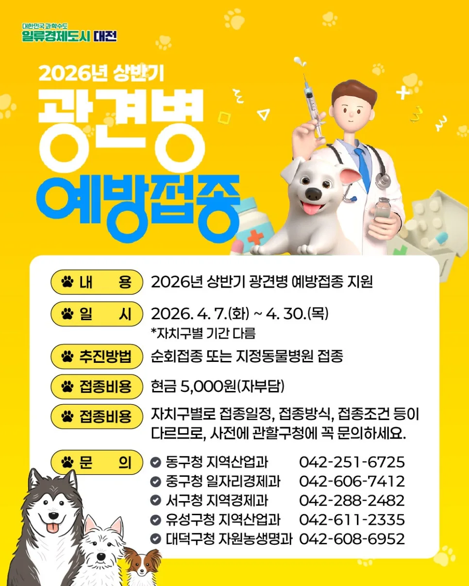 2026년 강아지 광견병 접종 지원: 5천원 비용과 필수 정보 총정리