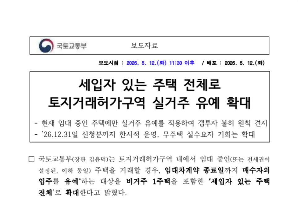 토지거래허가구역 실거주 유예 확대 2026: 갭투자 가능할까? 2