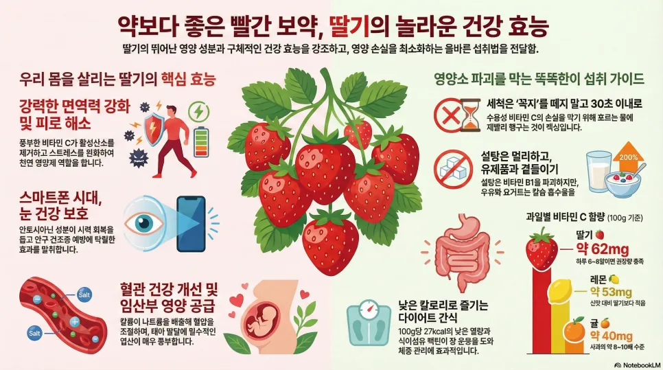 딸기 효능 2026: 면역력·피부 미용 효과와 섭취법 총정리