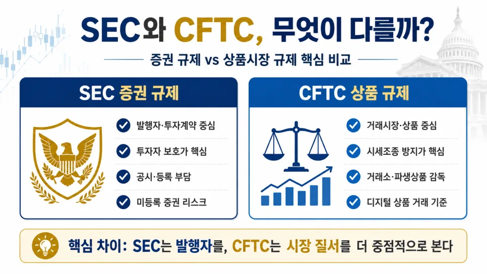 미국 암호화폐 규제 2026: SEC vs CFTC 차이점 총정리 2