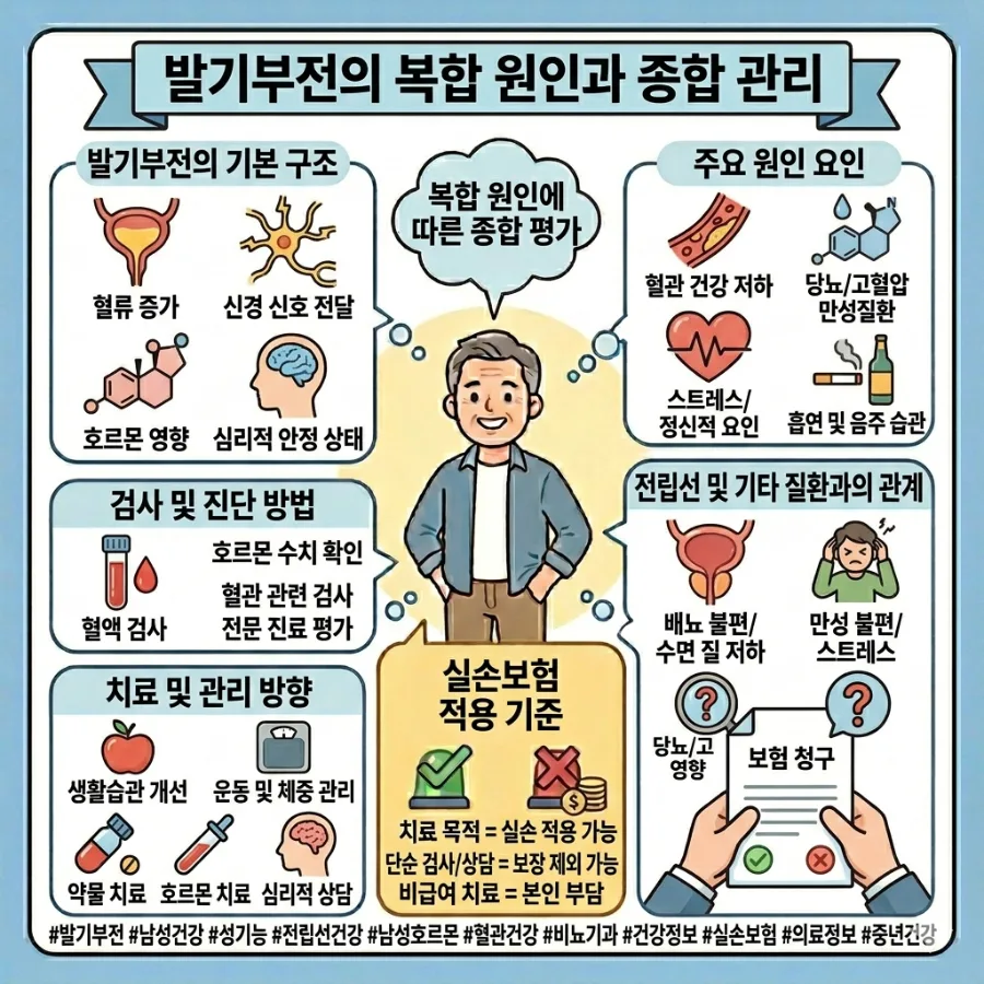 발기부전 원인 2026: 혈관·호르몬·전립선 영향 및 실손보험 적용법