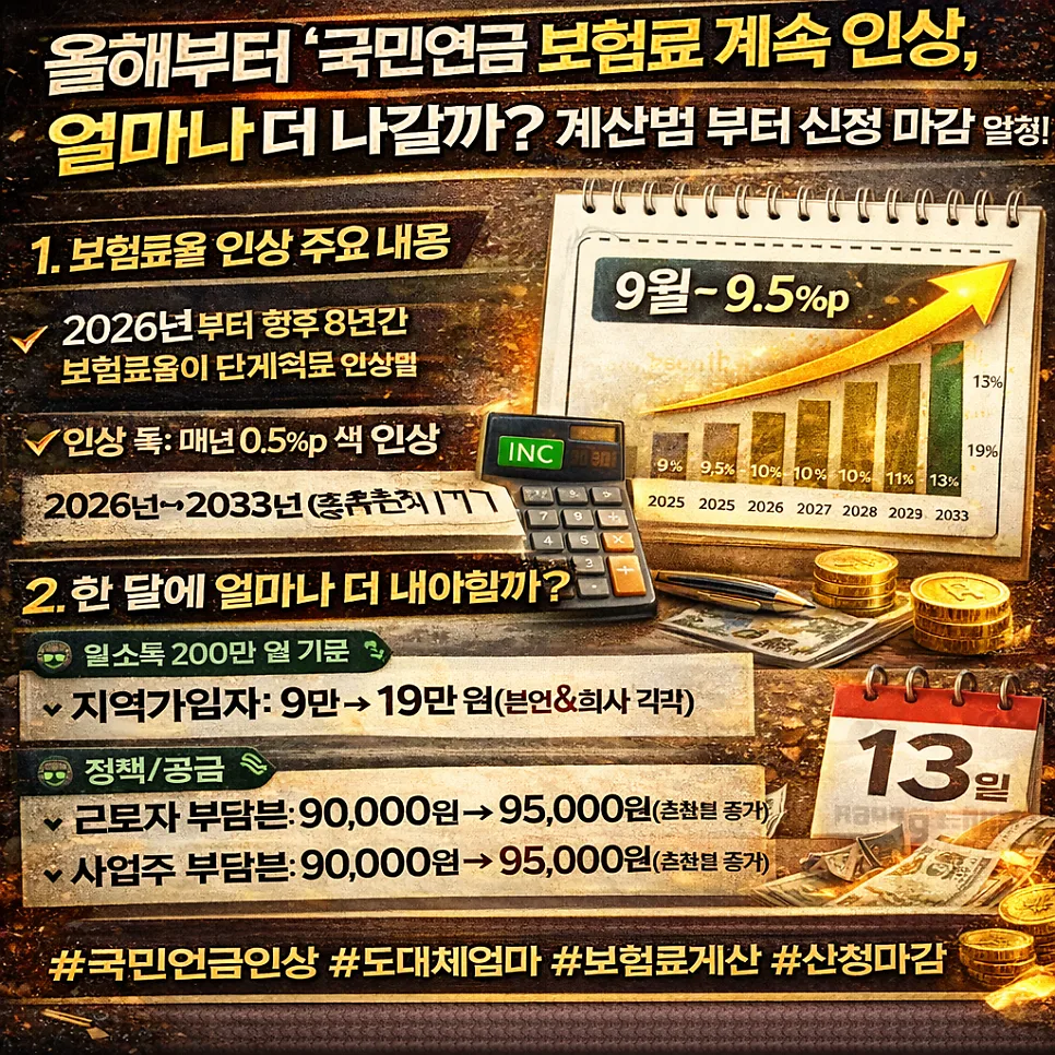 국민연금 보험료율 2026년 인상폭과 계산법 총정리