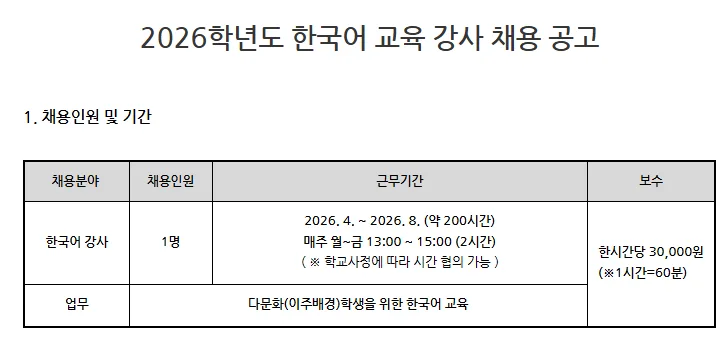 2026년 한국어 강사 채용: 가현초, 자격 요건 및 지원 방법 총정리