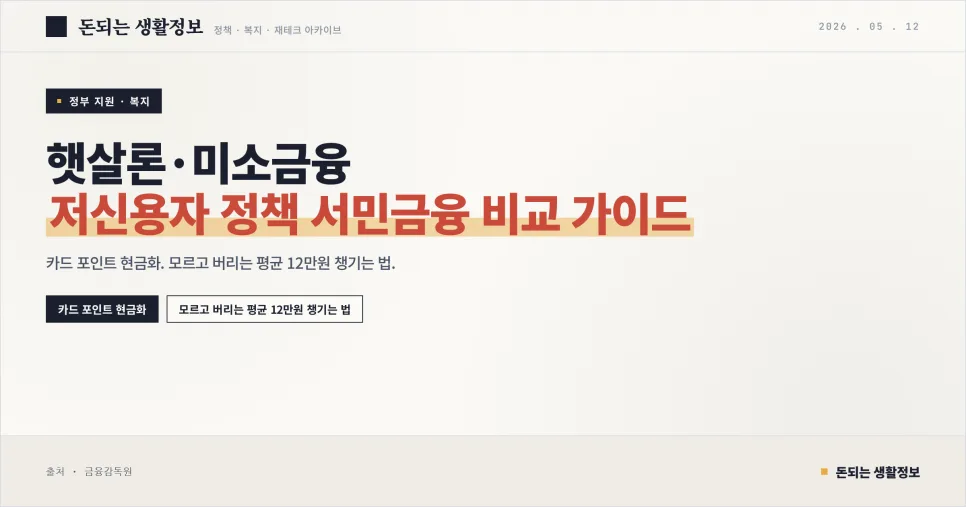 햇살론 vs 미소금융 2026: 저신용자 정책자금 조건 비교