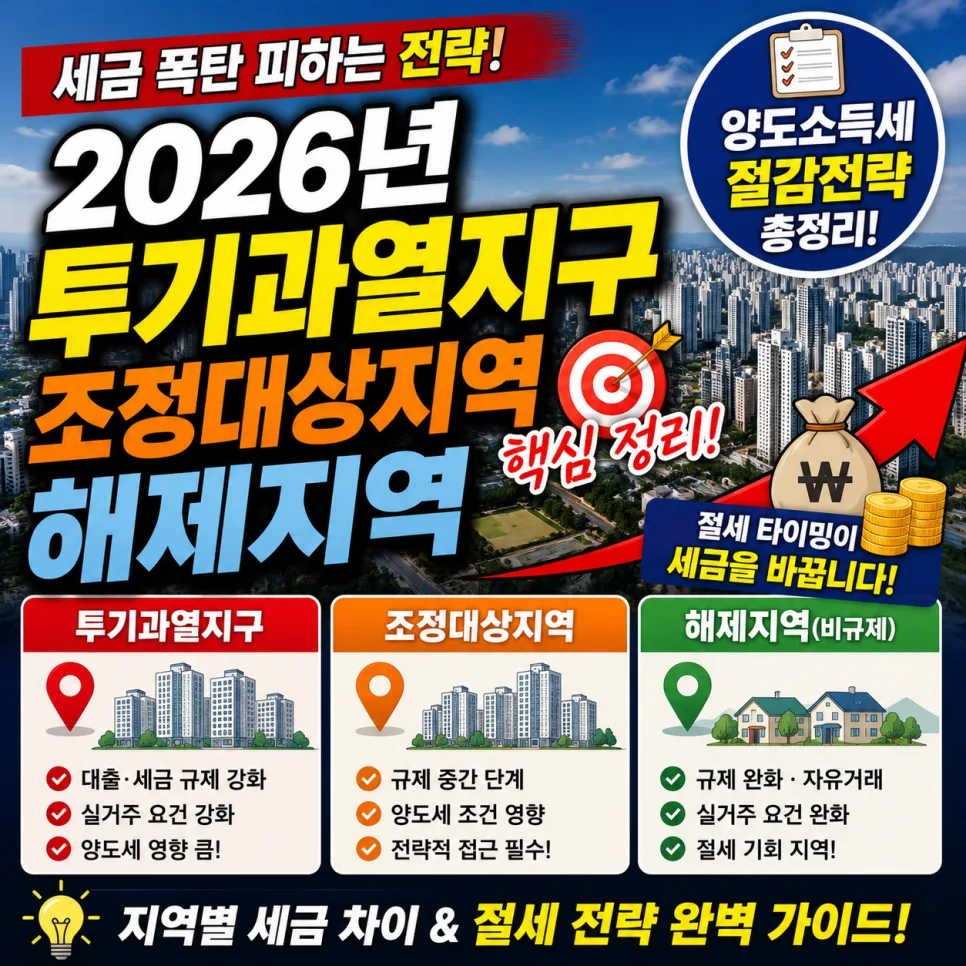 2026년 부동산 양도세 절세 전략: 규제지역별 세금 차이 완벽 분석