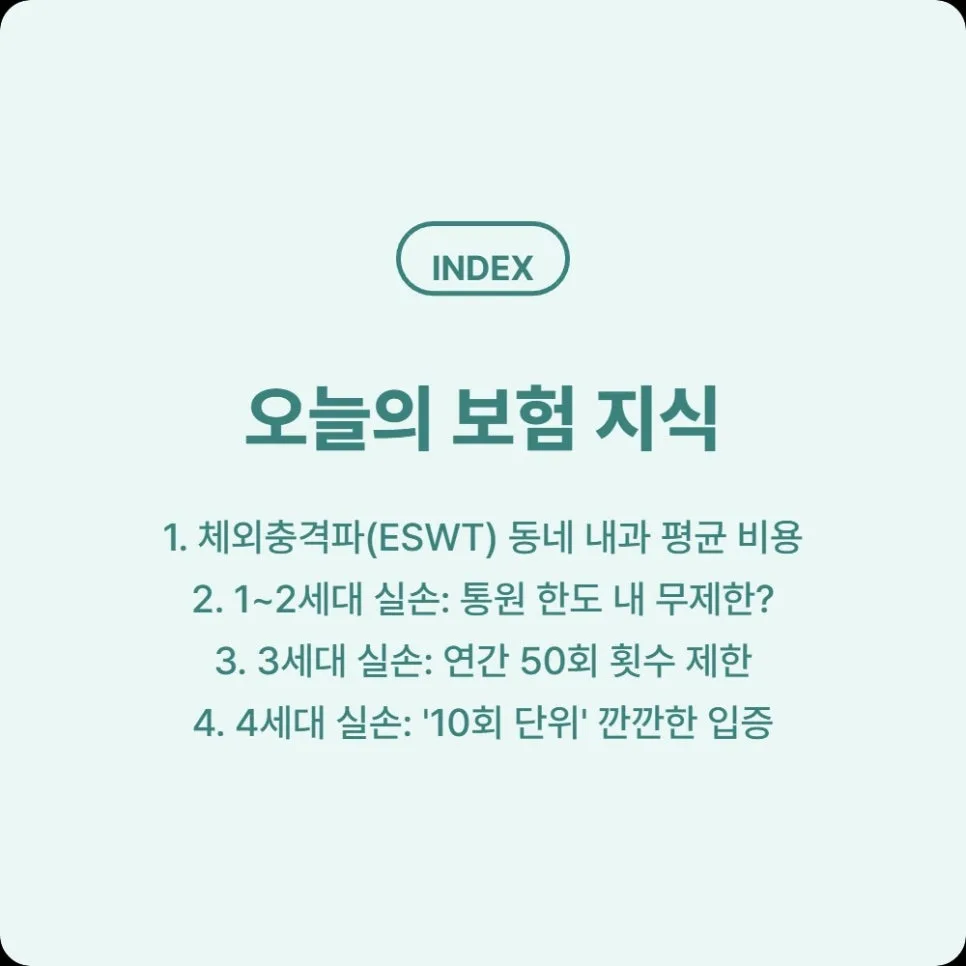 체외충격파 실비 보험 한도 2026년 총정리: 세대별 청구 횟수와 비용 2