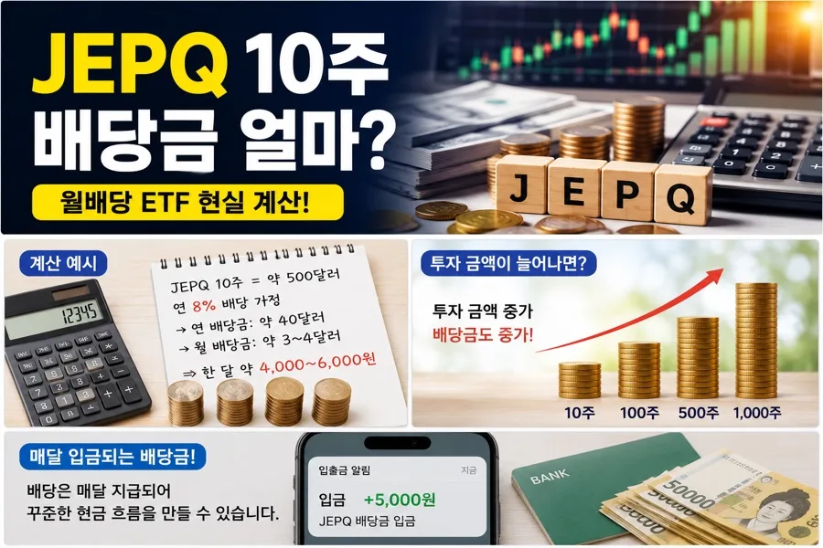 JEPQ 10주 배당금 얼마? 2026년 월 5천원 현실 수익 계산
