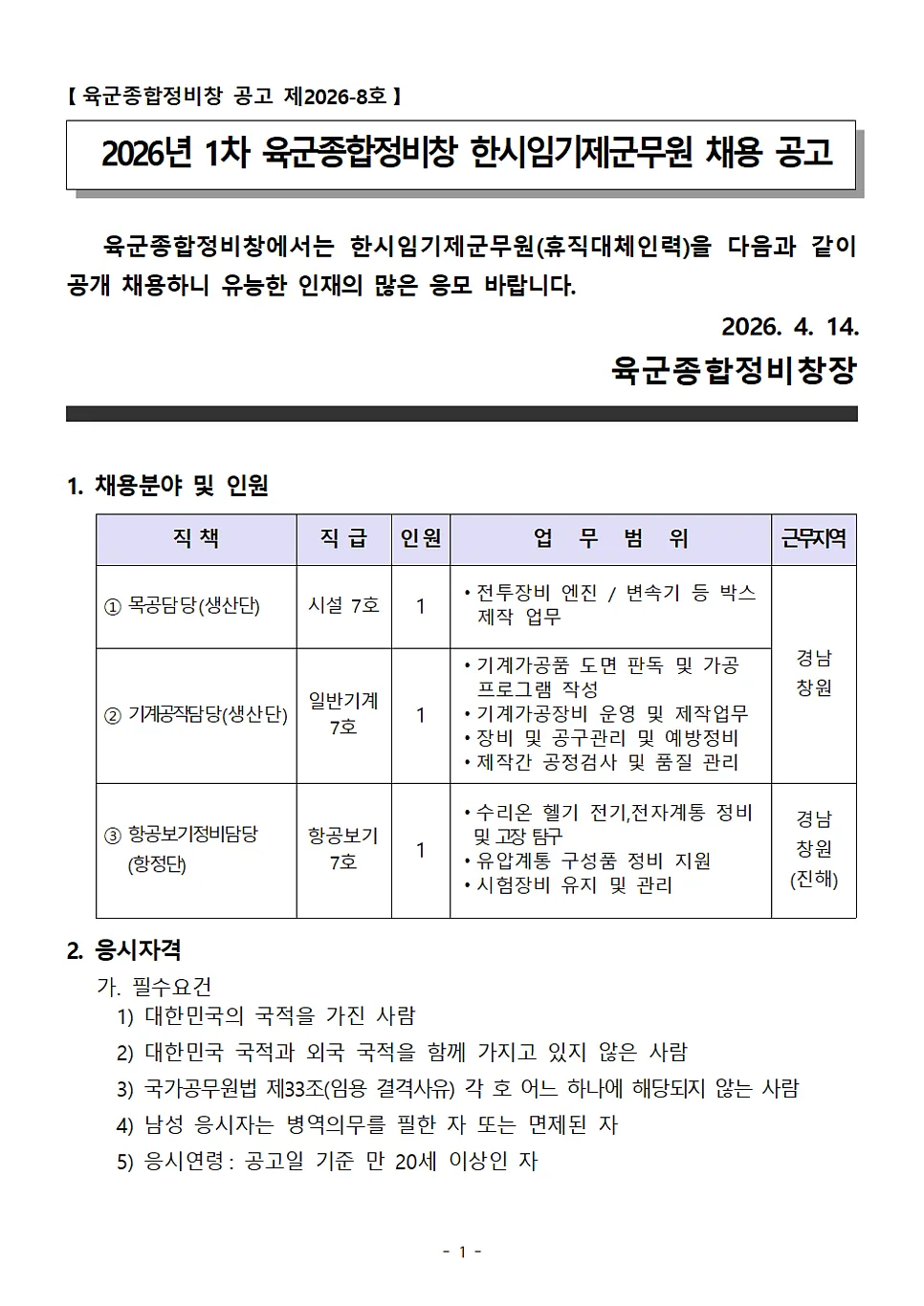 2026년 육군 항공보기 군무원 채용: 자격 요건 및 지원 방법 완벽 분석