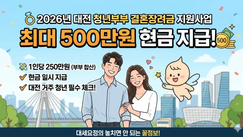 2026 대전 청년부부 결혼장려금, 최대 500만원 받는 법은?