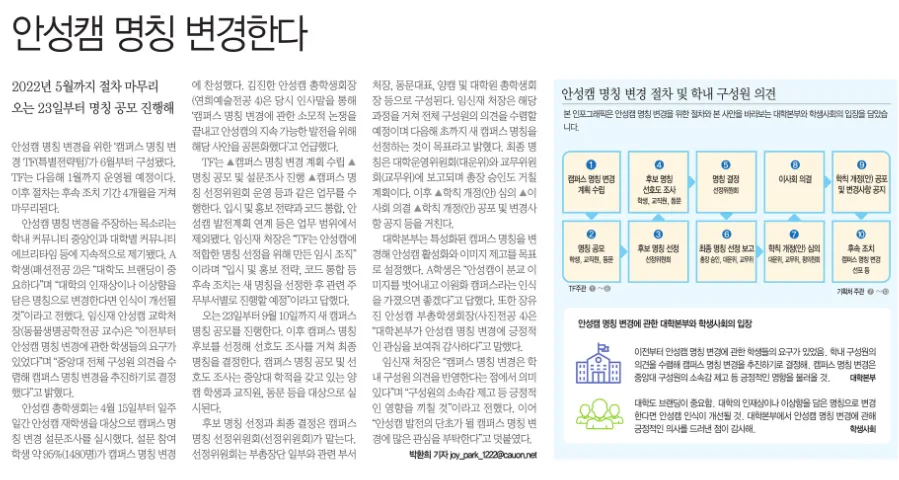 중앙대 안성캠 명칭 변경 2026: 공모 절차 및 기대 효과 총정리