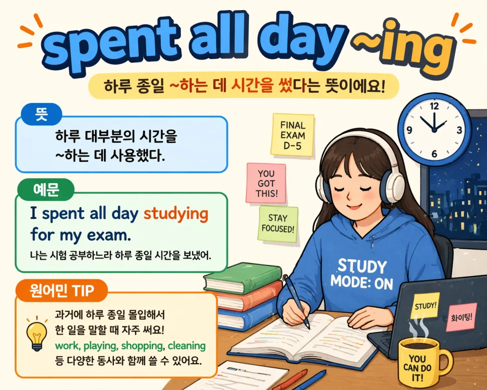 하루 종일 영어로 말하는 법: spent all day ~ing 활용 2026