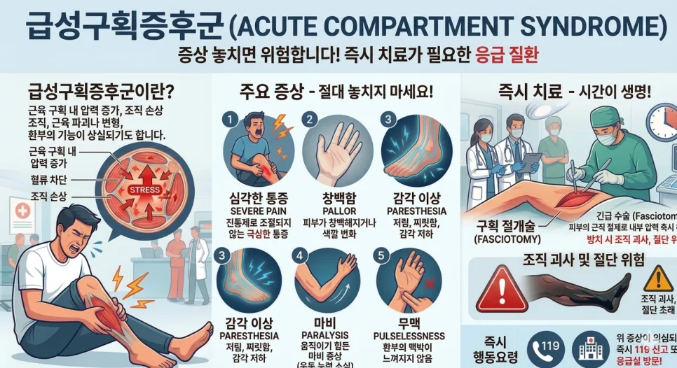 급성구획증후군 증상 2026: 다리 통증 방치 시 근육 괴사 막는 법