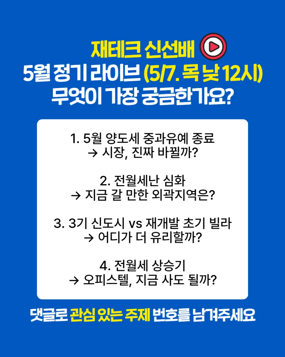 5월 부동산 전망 라이브 2026: 양도세 중과 유예 후 시장 분석