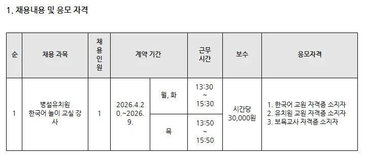 2026년 한국어 놀이 교실 강사 채용: 자격 요건 및 지원 방법 총정리