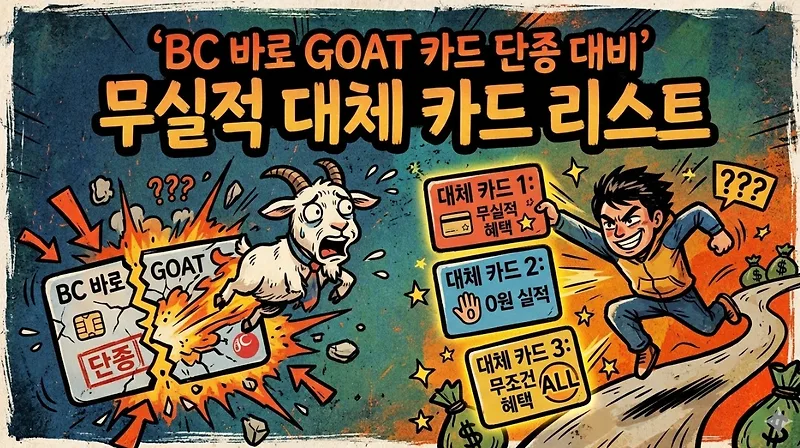 BC 바로 GOAT 카드 단종 대체 카드 2026: 무실적 혜택 비교