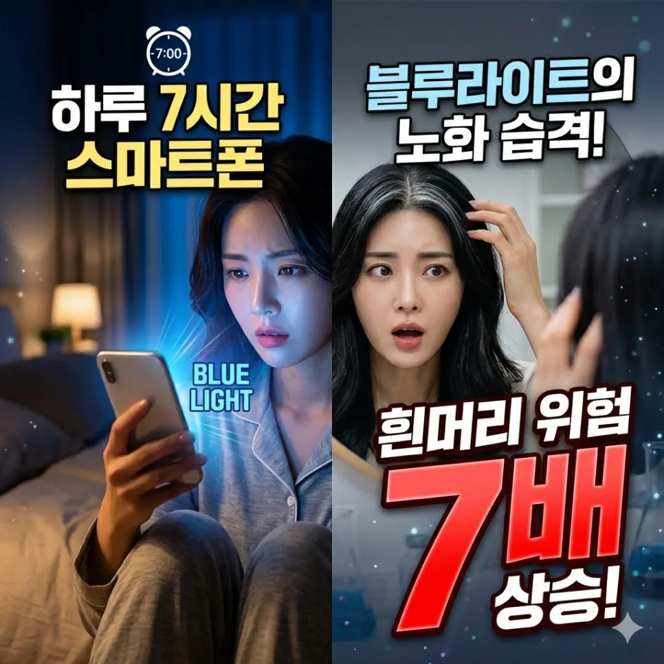스마트폰 7시간 이상 사용 시 흰머리 7배 증가? 블루라이트 영향 총정리 2026
