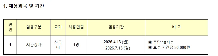 인천연송고 한국어 강사 채용 2026: 자격 요건 및 일정 총정리