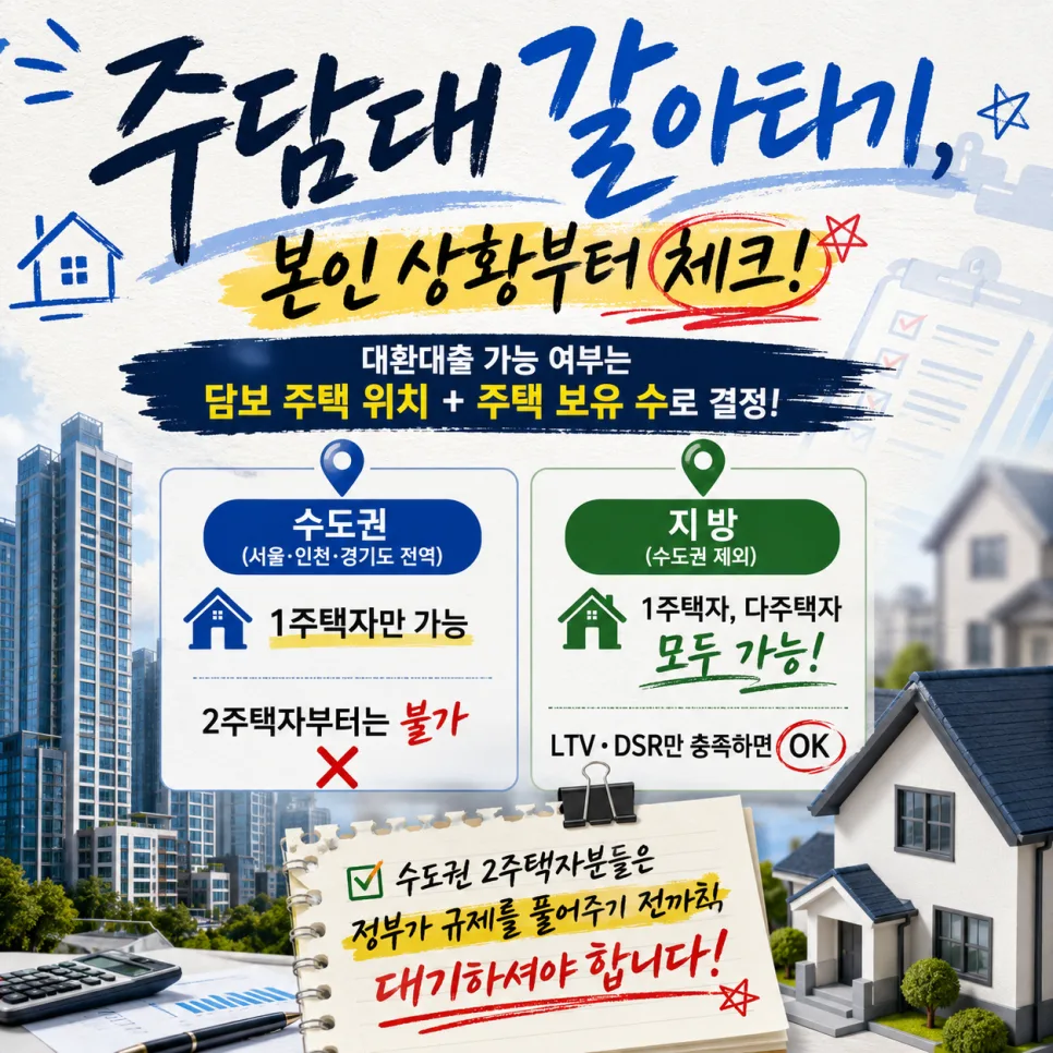 주담대 갈아타기 한도 및 조건 2026: 1주택자 대환대출 완벽 가이드 2
