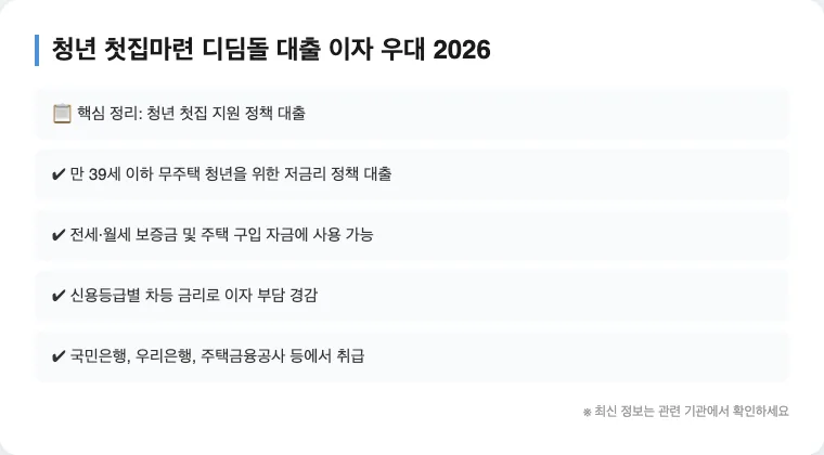 청년 디딤돌 대출 2026: 이자 우대 조건과 신청 방법 총정리