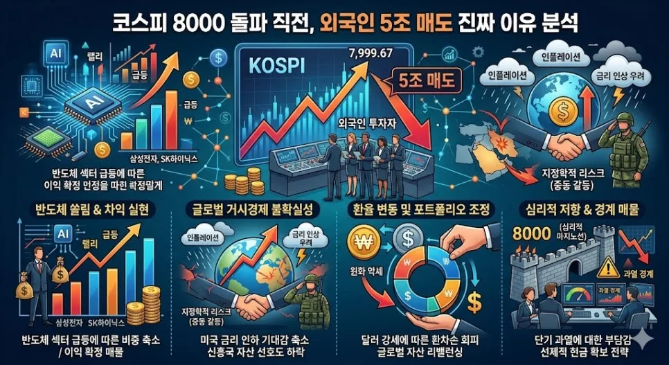 코스피 8000 돌파 임박, 외국인 5조 매도 이유는? 2026 전망