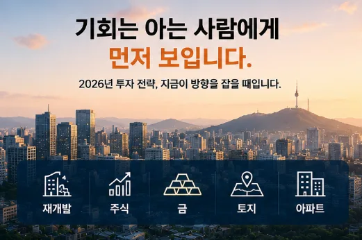 현금 5억 투자, 2026년 재개발·주식·금·토지·아파트 비교 분석