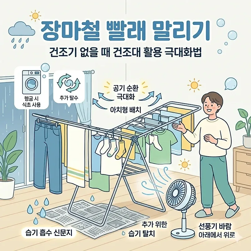 장마철 빨래 건조, 건조대 활용 극대화 꿀팁 2026