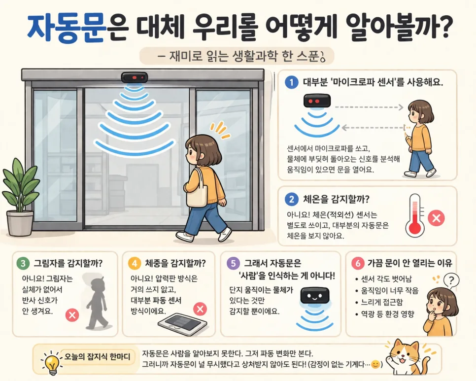 자동문 인식 원리 2026: 체온, 움직임, 그림자, 체중 분석