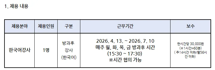 인주중학교 한국어 강사 채용 2026: 자격, 급여, 지원 방법 총정리