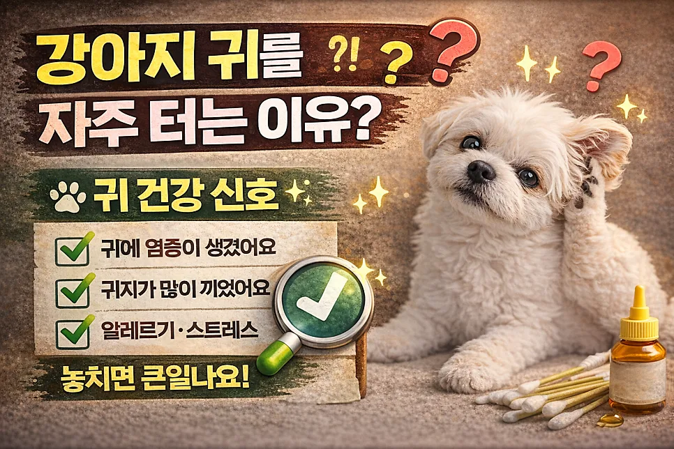 강아지 귀 터는 이유 2026: 이물질부터 스트레스까지 원인별 대처법