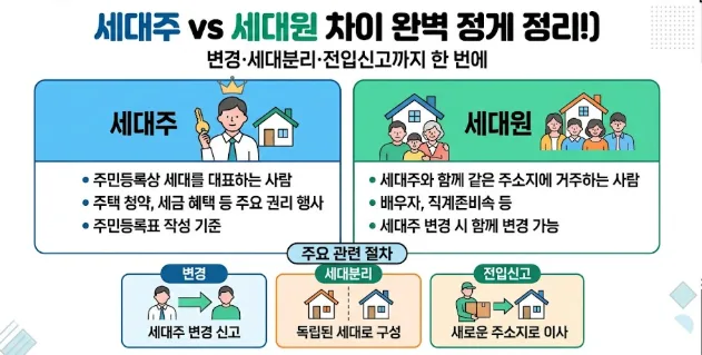 세대주 세대원 차이점 완벽 정리: 변경 및 분리 기준 2026