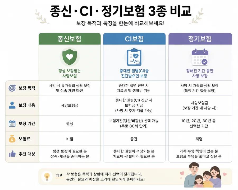 40대 직장인 보험 선택 가이드 2026: 종신 vs CI vs 정기보험 비교