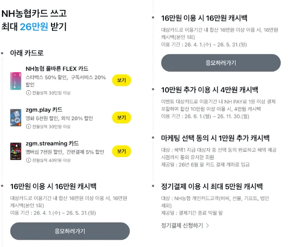 농협카드 21만원 캐시백, 2026년 4월 참여 조건은?