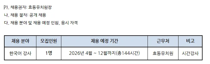 2026년 광주 효동유치원 한국어 강사 채용: 자격 요건 및 지원 방법 총정리