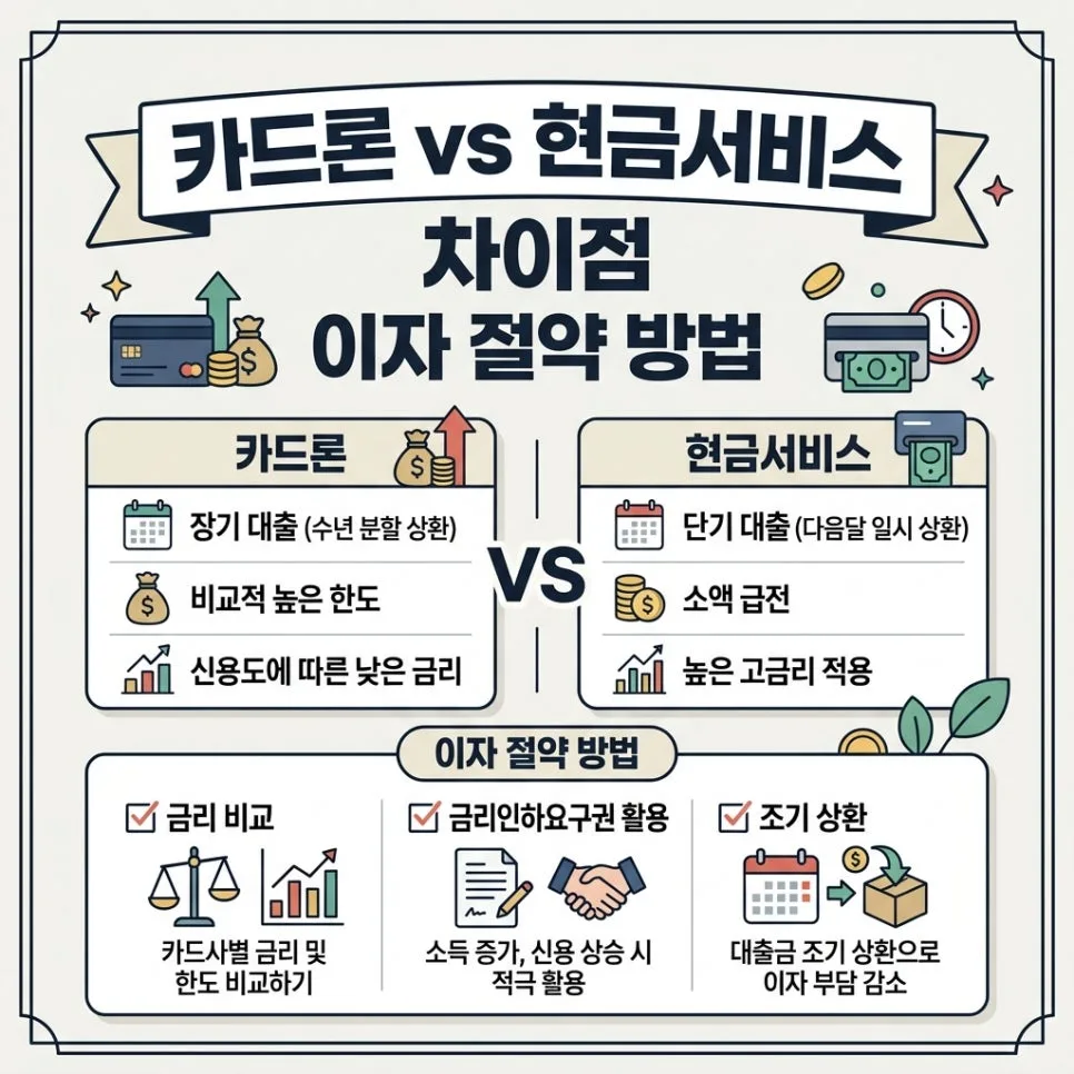 카드론 vs 현금서비스, 2026년 이자 절약 핵심 비교