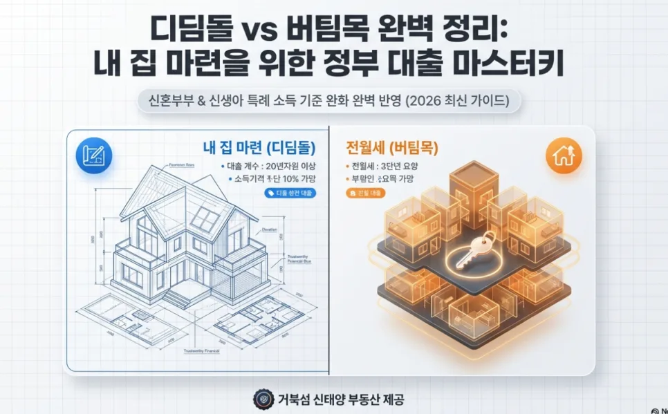 디딤돌 vs 버팀목 대출 2026: 신혼부부 소득 기준 및 조건 완벽 비교