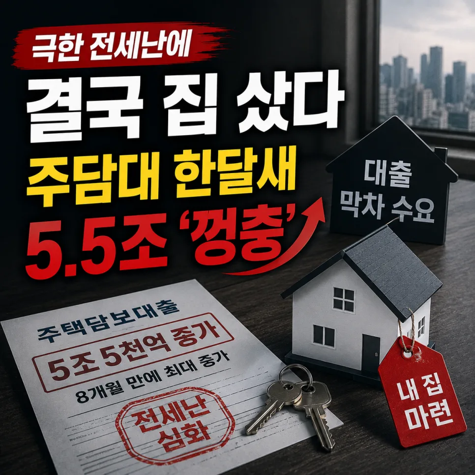 주담대 5.5조 급증, 전세난 공포 2026년 부동산 시장 전망