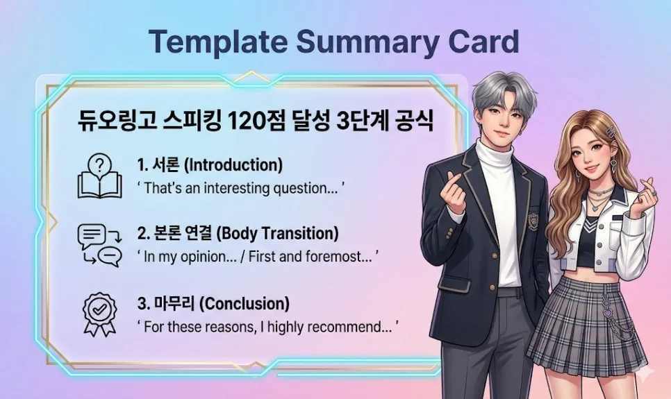 듀오링고 스피킹 120점 달성 비법: AI 극찬 템플릿 완벽 분석 2026