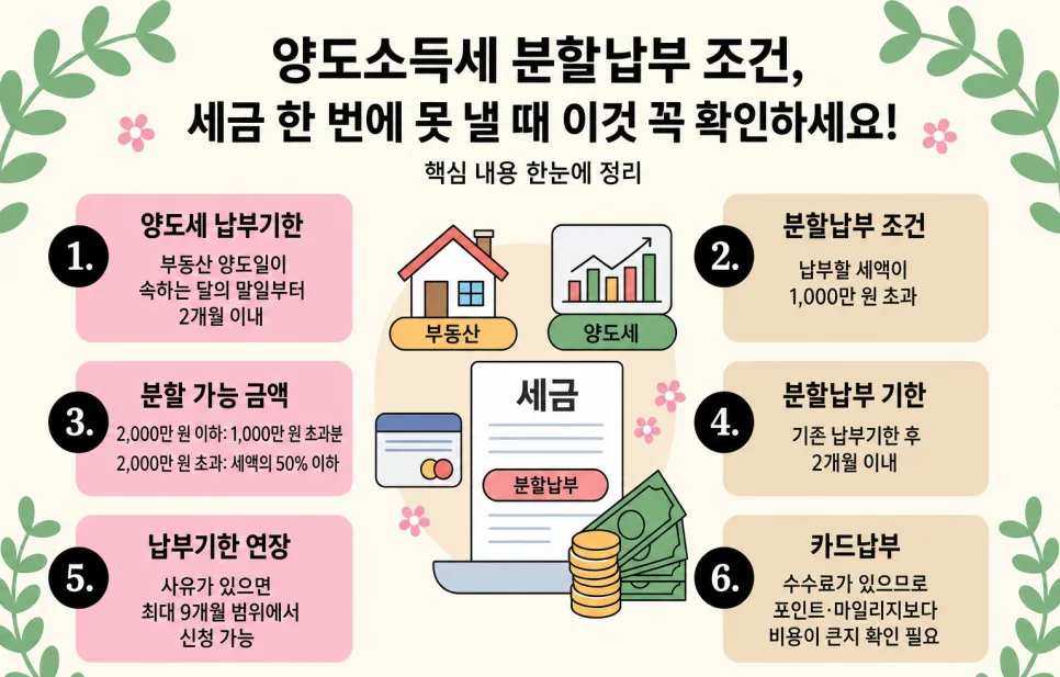 양도소득세 분할납부 2026년 조건: 세금 부담 줄이는 방법