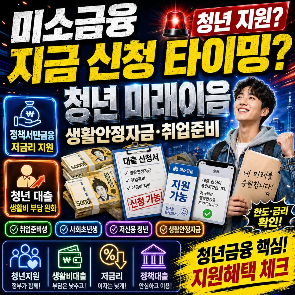 취업 준비 자금 부족? 미소금융 청년 미래이음 대출 2026 총정리