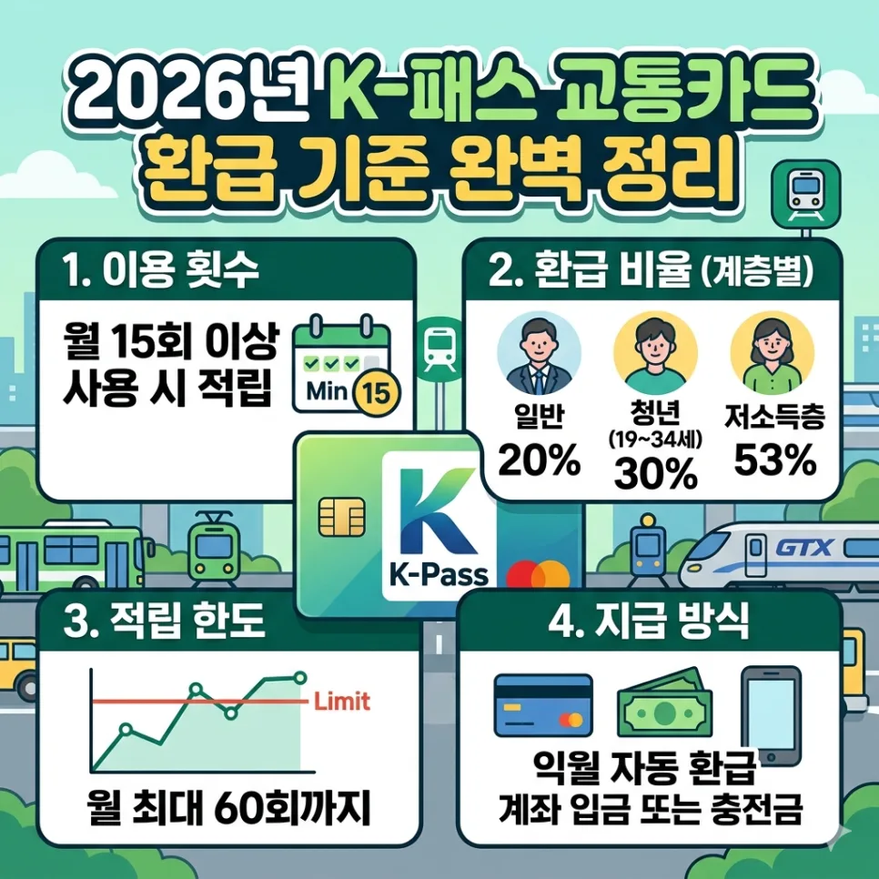 2026년 K-패스 교통카드 환급, 얼마까지 받을까? 기준 완벽 분석
