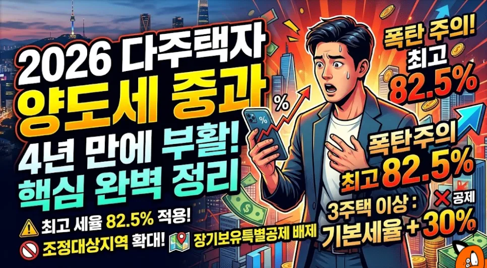2026년 다주택자 양도세 중과 부활: 최고 82.5% 세율 총정리