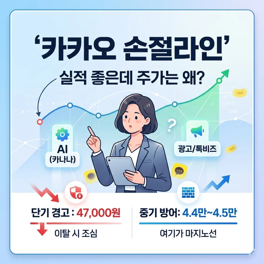 카카오 주가 손절라인 2026: 47,000원 vs 44,000원 분석