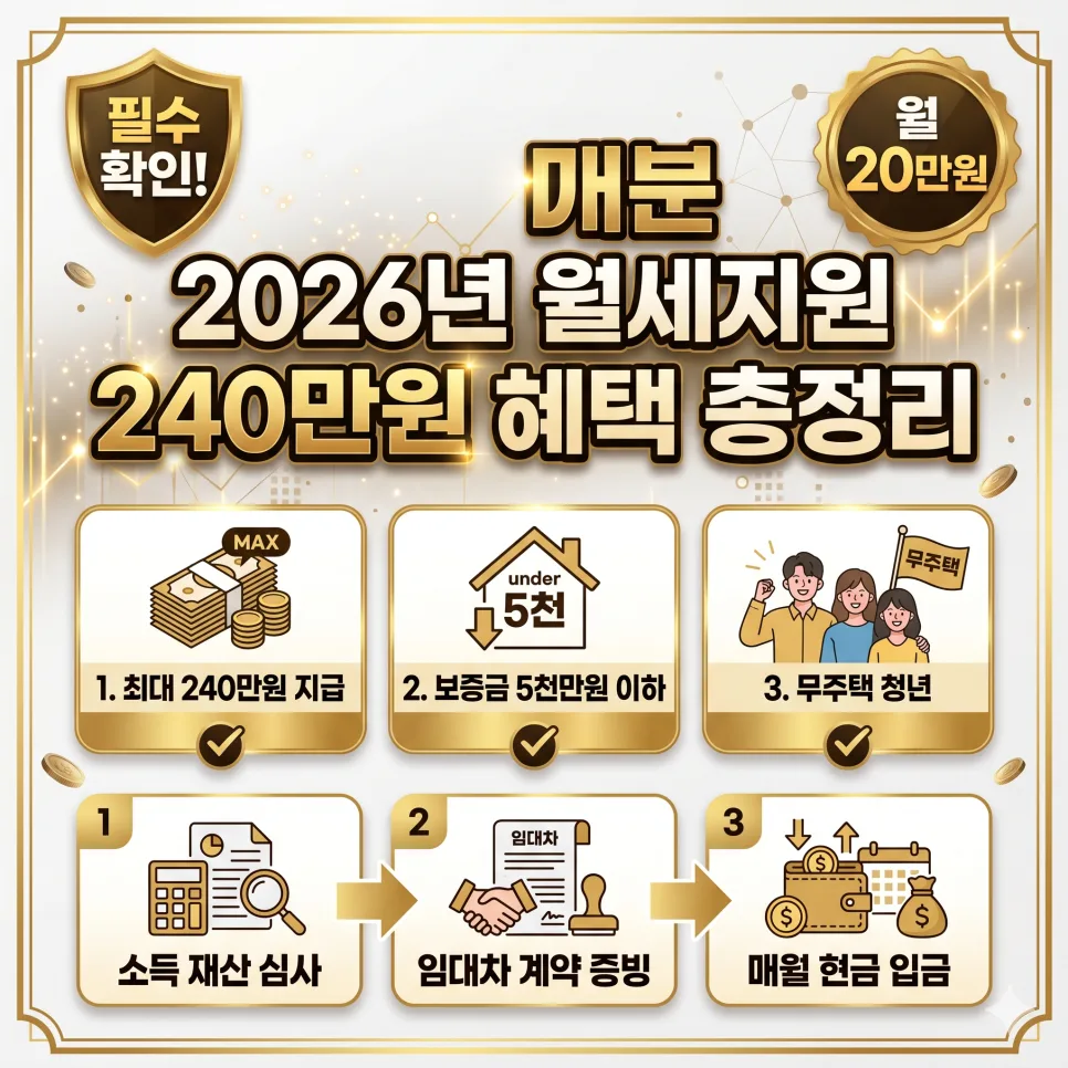 2026년 월세 240만원 지원금, 자격 조건 및 신청 방법 완벽 분석