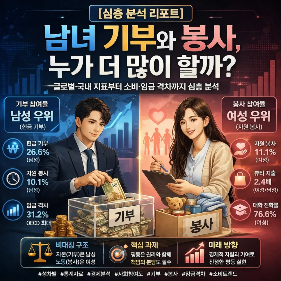 2026년 남녀 기부·봉사 참여율 비교: 글로벌 vs 국내 현황 분석