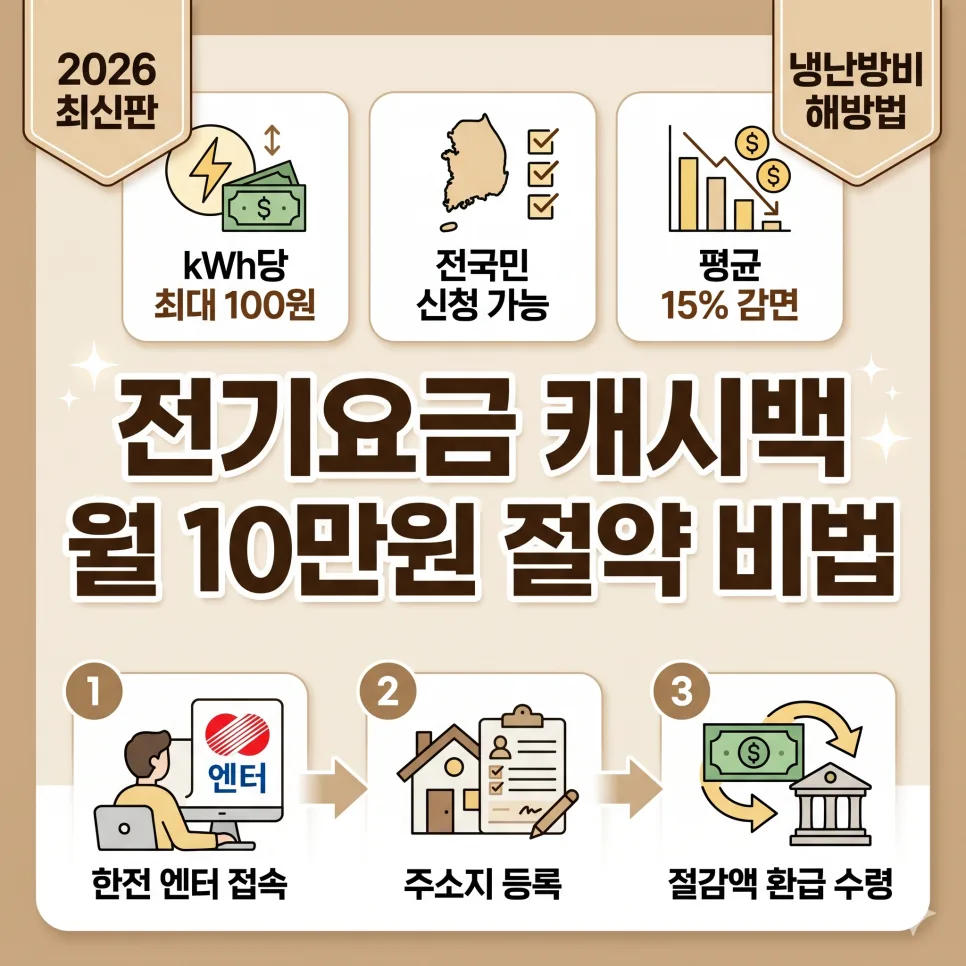 2026 전기요금 캐시백: kWh당 100원 환급 받는 법 총정리