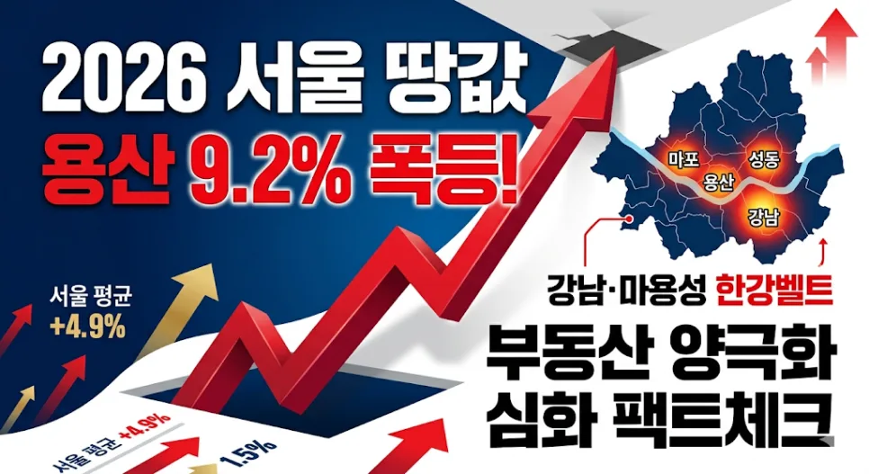 2026 서울 땅값, 용산 9.2% 폭등 이유는? 마용성·강남 분석
