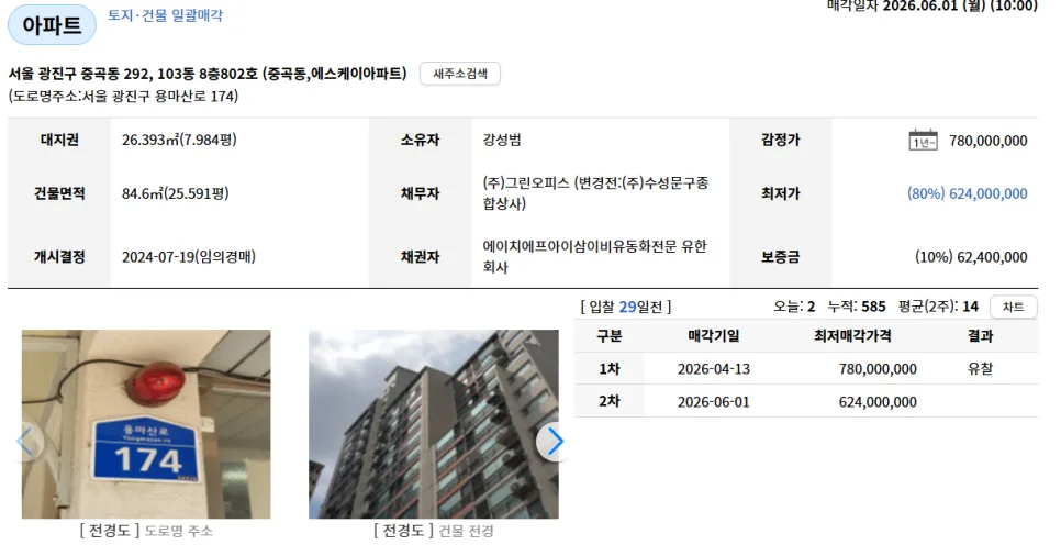 광진구 중곡동 SK아파트 경매 2026: 7억대 시세차익 노리는 법